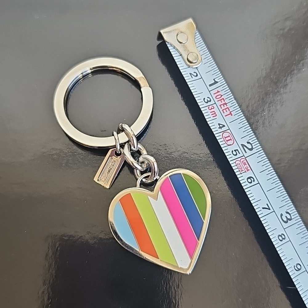Coach NWOT Legacy Multicolor Striped Heart Keychain Bag Charm - Picture 5 of 5